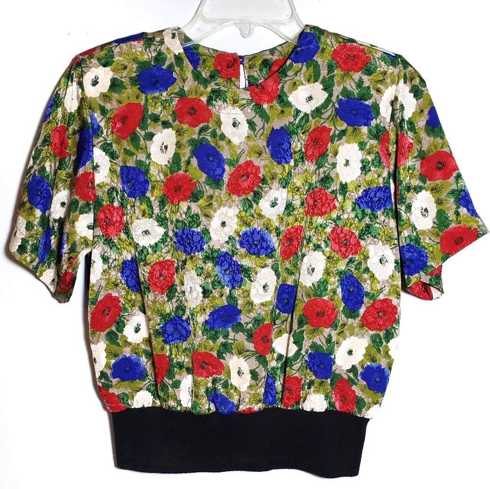 VINTAGE Poppy Flower Short Sleeve Blouse